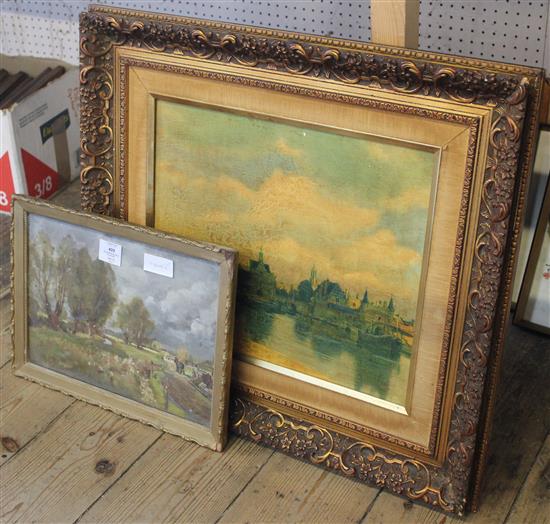 Oil country scene & oleograph